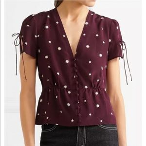NWOT Madewell Silk Belle Top in Star Mix Burgundy